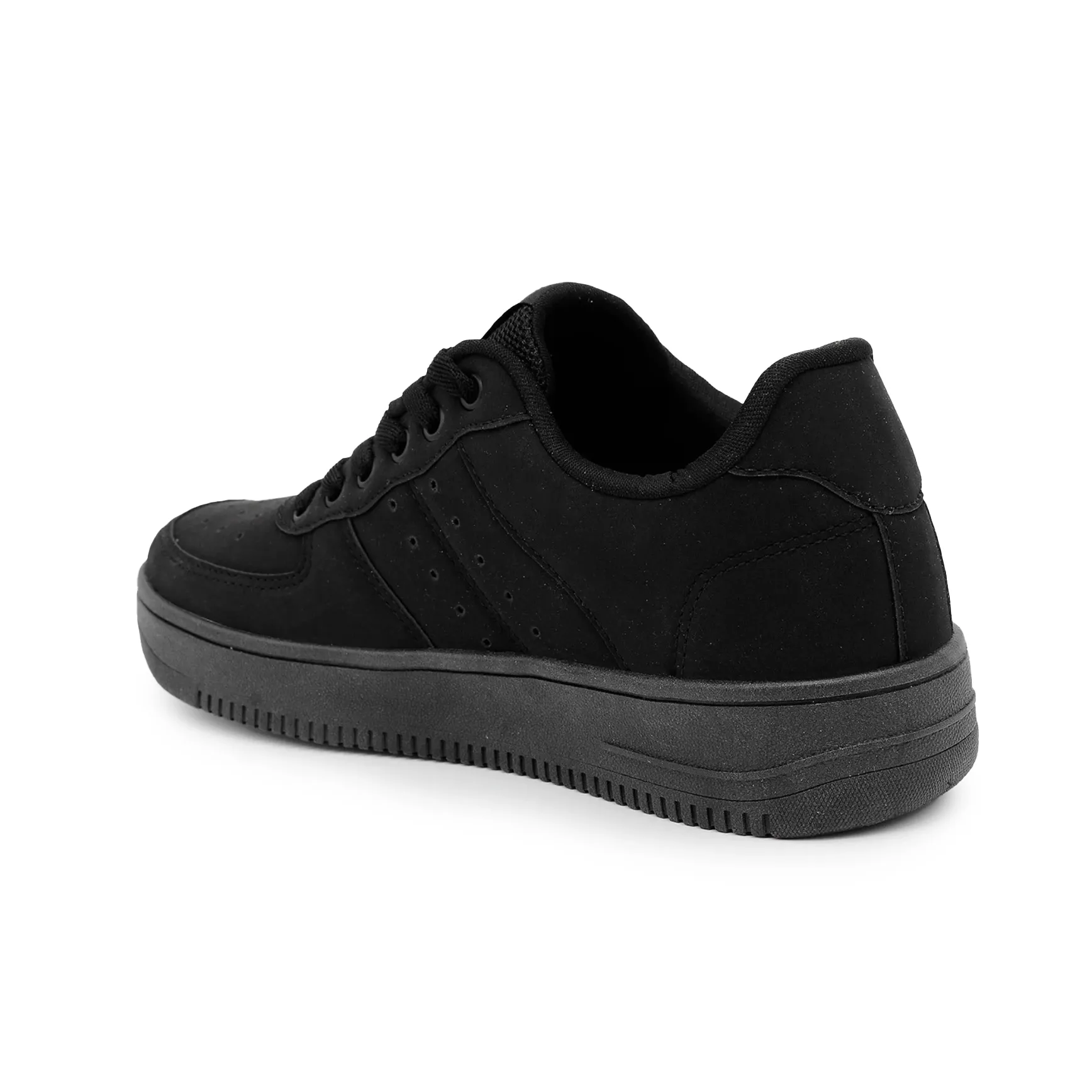 Tênis infantil Ollie Kings preto destacado em fundo branco mostrando detalhes do solado